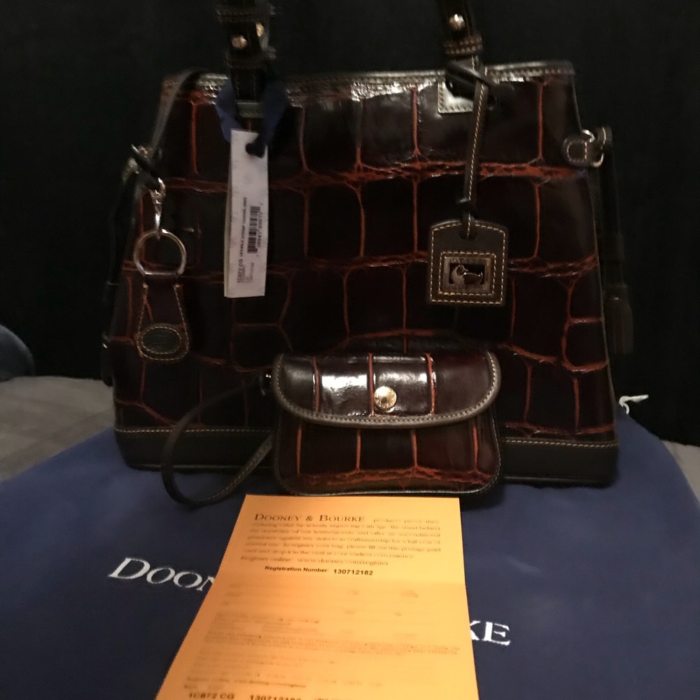 Dooney & Bourke Croco Embossed Leather Tassel Tote